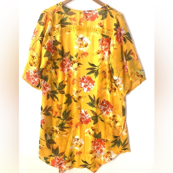 (B51) Emory Park Kimono Yellow Orange Floral Open Face Cardigan, Size Medium,NWT - Picture 7 of 8
